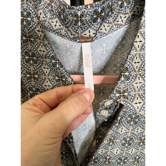 Free People Silky Rillo Shirt Dress Blue Multi XL - Picture 7 of 11